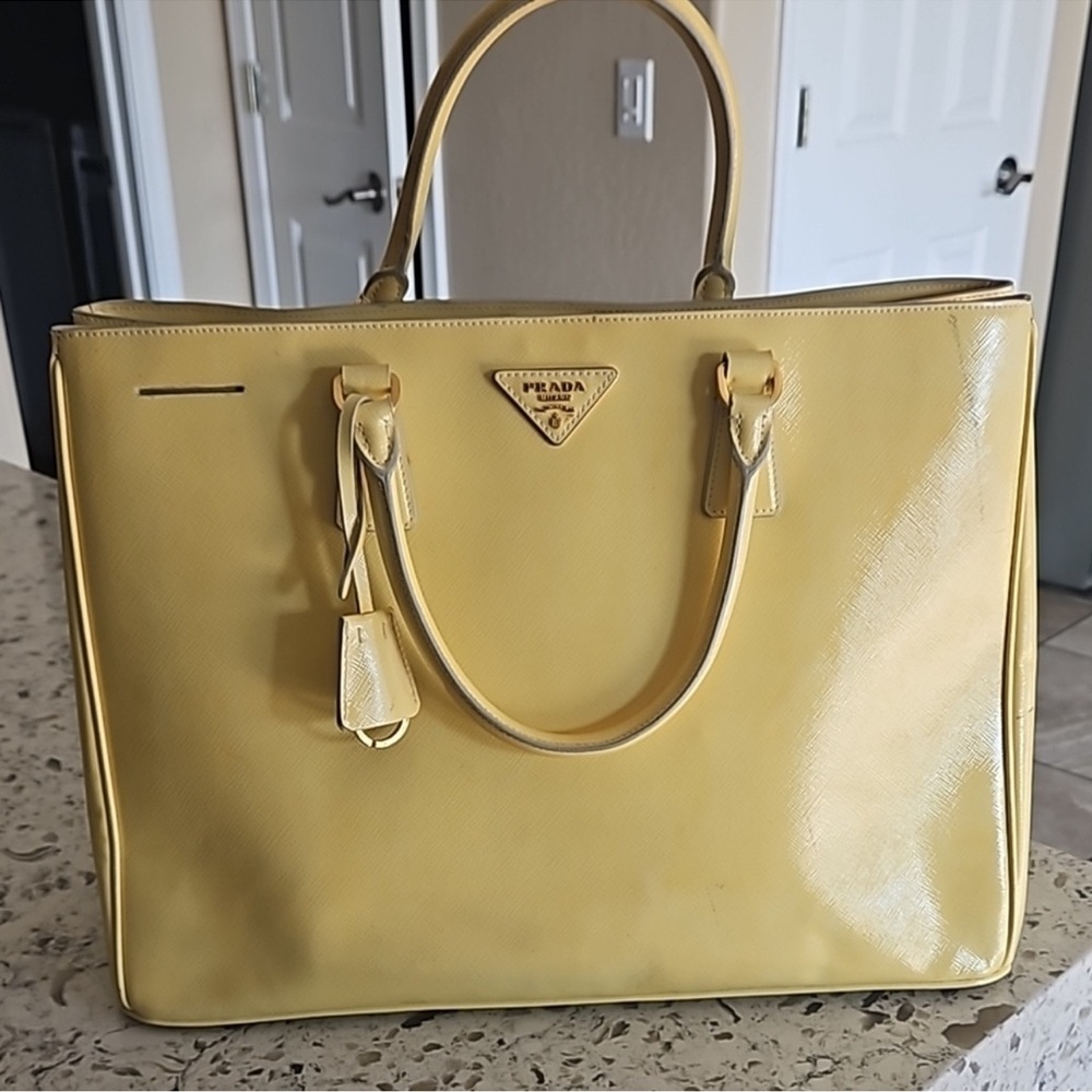 Prada Yellow Leather Tote Bag